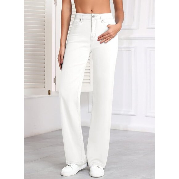 Women's Wide Leg Jeans High Waisted Straight Fit Pockets Casual Denim - Picture 4 of 8